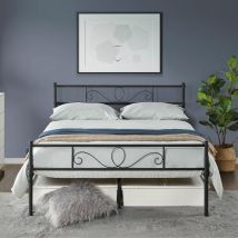 Yaheetech - Lit Double 140 x 200 cm en métal pour Adultes Grande Espace en Lattes Noir Moderne