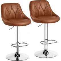 Lot de 2 Tabourets de Bar en Similicuir Hauteur Réglable de 86 cm à 107,5 cm Chaises de Bar Assise Pivotante Repose-pied Carré Tabourets Hauts Cadre