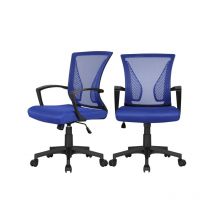 Yaheetech - Lot de 2 Chaises de Bureau à roulettes Pivotante Fauteuil pour Ordinateur en Maille Mesh Hauteur Réglable Incliable Ergonomique Bleu