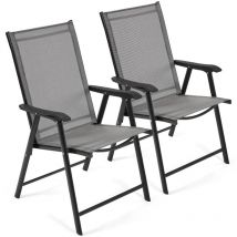 Yaheetech - Lot de 2 Chaises de Jardin Pliantes avec Accoudoirs, Chaises d ́extérieur en Toile pour Patio Porche Terrasse Piscine Gris