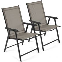 Yaheetech - Lot de 2 Chaises de Jardin Pliantes avec Accoudoirs, Chaises d ́extérieur en Toile pour Patio Porche Terrasse Piscine Marron