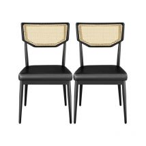 Lot de 2 Chaises de Salle à Manger en Similicuir et Chaise Métale Chaises de Cuisine Dossier en Rotin et Assise Rembourrée Style Mid-Century pour