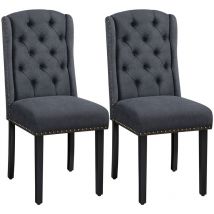 Lot de 2 Chaises de Salle à Manger en Tissu Effet Lin Design Classique Boutonné Ensemble de Chaises de Cuisine Rembourrées avec Pieds en Bois Massif