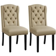 Lot de 2 Chaises de Salle à Manger en Tissu Effet Lin Design Classique Boutonné Ensemble de Chaises de Cuisine Rembourrées avec Pieds en Bois Massif