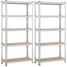 Lot de 2 Étagères de Rangement Charge Lourde Meuble de Garage Ratelier Cuisine Salon 90 × 30 × 180 cm Acier Galvanisé mdf Capacité de Chaque Tablette