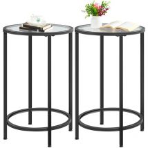 Yaheetech - Lot de 2 Table d'Appoint, Bout de Canapé Ronde en Verre trempé, Cadre en métal, Table Console, Table de Chevet pour Salon Chambre 40,5 cm