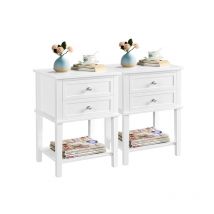 Yaheetech - Lot de 2 Tables de Chevet en Bois Blanc Tables de Nuit Bout de Canapé avec 2 Tiroirs et 1 Étagère de Rangement Désign Moderne pour