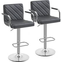 Lot de 2 Tabourets de Bar avec Accoudoirs Réglables en Hauteur Siège Rotatif sur 360° Chaises de Bar en Similicuir et Pied en Métal Tabouret Haut
