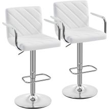 Lot de 2 Tabourets de Bar avec Accoudoirs Réglables en Hauteur Siège Rotatif sur 360° Chaises de Bar en Similicuir et Pied en Métal Tabouret Haut