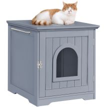 Yaheetech - Maison de Toilette pour Chat, Meuble/Niche pour Chat en Bois, 1 Poignée Latérale, 7 Trous d'Aération, 48,5 x 51 x 51,5 cm Gris