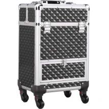 Malette Maquillage sur Roulettes Valise à Comestique Boîte Beauty Case avec Serrures Tiroir Cadre en Alu 34,3 x 24,2 x 55,5cm Noir - Yaheetech
