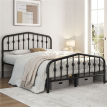 Yaheetech - Marco de Cama de Metal Moderno con Cabecero y Piecero Arqueados Espacio de Almacenamiento Espacioso Debajo de la Cama Soporte Robusto