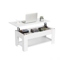 Mesa de Centro Elevable y Extensible con Revistero 98x50x55cm Mesa Cafe Elevable para Salón Comedor con Estante Blanco - Yaheetech