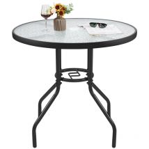 Mesa de Jardín de 70cm de Diámetro Redonda de Cristal Mesa de Balcón con Orificio para Sombrilla Alto 73cm Negro - Yaheetech