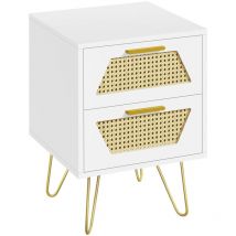 Yaheetech Mesita de Noche con 2 Cajones Trenzada en Ratán 40x40x55 cm Estilo Moderno Mesa Auxiliar para Dormiorio Sala de Estar Salón de Madera