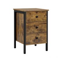Yaheetech Mesita de Noche con 3 Cajones 40 x 40 x 61 cm Mesilla Rústica para Dormitorio Salon Mesa Auxiliar de Estilo Vintaje Marrón Rústico