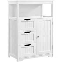 Yaheetech - Meuble Salle de Bain, Colonne Salle de Bain, Armoire de Rangement avec 3 Tiroirs et 1 Placard, 66 × 35 × 90 cm, Commode en Bois Blanc
