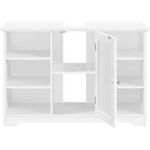 Yaheetech - Mueble Baño Bajo Lavabo con Pie Armario de Baño de Suelo 6 Estantes y 1 Puerta 60×30×90 cm Blanco