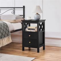 Yaheetech - Table de Chevet Noir avec 2 Tiroirs et 1 Étagère, Table d'Appoint en Bois, Bout de Canapé, 40 x 30 x 60 cm, Chambre Salon