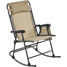 Outdoor Foldable Rocking Chair with Headrest Pillow, Beige - Yaheetech