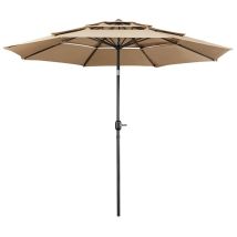 Yaheetech Parasol de Jardin Extérieur 324 cm 3 Niveaux 8 Baleines avec Bouton-poussoir Parasol Inclinable en Polyester avec Protection UV pour
