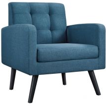 Poltrona Lounge da Salotto Imbottita con Braccioli e Schienale Gambe in Legno Stile Moderno da Lettura/Riposo/Lavoro/Bar Blu/Tessuto - Yaheetech