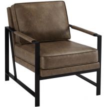 Yaheetech Poltrona Salotto Soggiorno Moderna Imbottita in Ecopelle Legno e Metallo Camera da Letto Ufficio Portata 136 kg Marrone