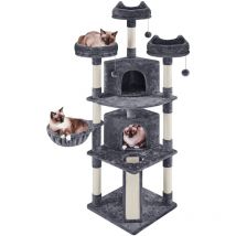Yaheetech - Rascador Árbol para Gatos Grandes Torre de Gatos de 193cm de Altura con 3 Plataformas 2 Cuevas Cesta y Multinivel Gris Oscuro