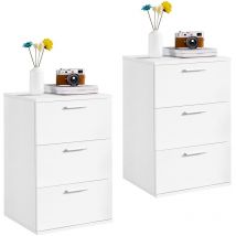 Set 2 Comodini Camera da Letto Moderni con 3 Cassetti Comò Tavolino Laterale da Divano Salotto 40 x 35 x 60 cm Bianchi - Yaheetech
