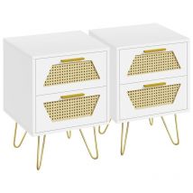 Yaheetech Set 2 Comodini da Letto con Cassetti in Rattan Comodino Moderno Mobiletto da Camera da Letto Porta Lampade 40 x 40 x 55 cm Bianco