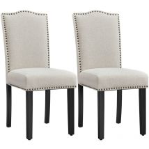 Set 2 Sedie da Pranzo Imbottite Tessuto Classiche Eleganti Gambe in Legno Massello per Cucina Soggiorno Portata 136 kg Beige - Yaheetech
