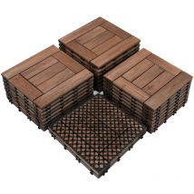 Set da 27 Pezzi Piastrelle in Legno da Pavimento 30 x 30 cm Estreno Interno Sistema ad Incastro per Terrazza Balcone Giardino Patio Scuro Marrone