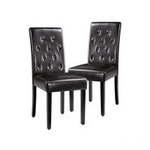 Yaheetech - 2pcs Dining Chair Button Tufted Padded Faux Leather Kitchen Chair, Brown