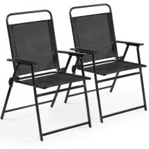 Set Sedie da Giardino Pieghevole da Esterno Campeggio con Braccioli Telaio in Metallo e Seduta in Tessuto da Balcone Portata 100 Kg Nero 2 Pezzi