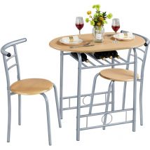 Set Tavolo e 2 Sedie Sala da Pranzo Cucina Salvaspazio Moderno Set Mobili da Balcone Bar per 2 Persone in Legno e Metallo Sedia Portata 136 kg Beige