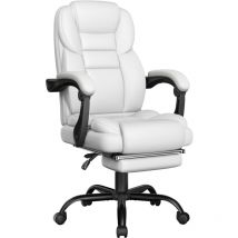 Silla de Oficina Ergonómica con Reposapiés Silla de Oficina de Piel sintética con Respaldo Alto y Reposabrazos Reclinables Acolchados Ruedas