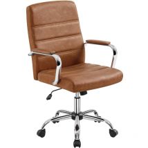 Yaheetech - Silla Giratoria de Oficina Sillón de Trabajo con Respaldo Tapizado Asiento Cuero Sintético Altura Ajustable Marrón