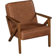 Sillón de Piel Sintética para Salón Sillón Relax con Resplado Pata Madera Sillón para Sala de Estar Oficina Recepción Marrón Claro - Yaheetech