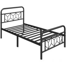 Struttura Letto in Ferro Battuto a Doghe Testiera a Rombi in Metallo Camera Nero 90 x 190 cm - Yaheetech