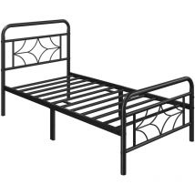 Struttura Letto in Metallo con Testiera a Forma di Stella Grande Spazio Sotto Telaio Stabile in Ferro 90 x 200 cm Nero - Yaheetech