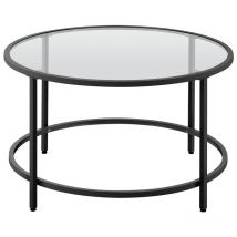 Yaheetech Table Basse Salon, Table Basse en Verre Trempée, Cadre en Métal Ronde, Table d'appoint pour Canapé Bureau Balcon 80 cm Noir