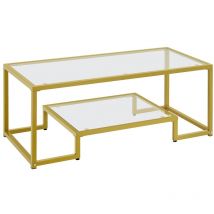 Yaheetech - Table Basse, Table de Salon en Verre Trempée avec 2 Tablettes à 2 Niveaux Cadre en Métal, pour Balcon Canapé Salon Chambre 106×50×45 cm,