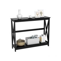 Yaheetech - Table Console Table d'Entrée Style Néo-rétro en Bois Table Etroit avec 3 Etagères de Rangement pour Petits Espaces Salon Noir