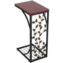 Yaheetech - Table d'appoint Bout de Canapé Motif de Feuille Table Basse à Café Design Table de Nuit Cadre Métallique