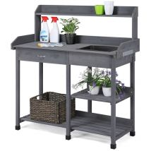 Yaheetech - Table de Préparation pour Semis en Bois Plan de Travail avec Tiroirs Amovibles et Etagères de Rangement en Bois Gris