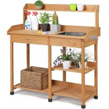 Yaheetech - Table de Préparation pour Semis en Bois Plan de Travail avec Tiroirs Amovibles et Etagères de Rangement en Bois Couleur du Bois