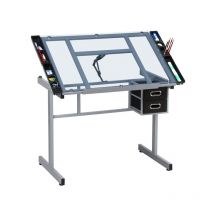 Yaheetech - Tavolo da Disegno Inclinabile Scrivania con Piano in Vetro Regolabile Mobile Studio per Arte Pittura Design Altezza Regolabile