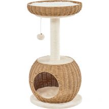 Yaheetech Tiragraffi per Gatti Albero per Gatti in Rattan Intrecciato Trespolo Cuccia per Gatti con Pallina Gioco Altezza 75cm Beige