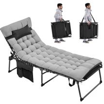 Yaheetech - Transat Jardin Exterieur Inclinable à 5 Positions avec Matelas Bains de Soleil Pliable Multifonctionnel avec Appuie-tête, Poche pour
