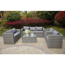 Yakoe - vancouver 7 seater rattan garden sofa set in grey with fitting cover